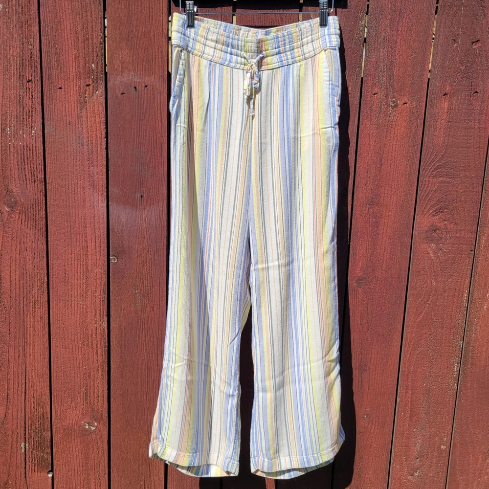 Prana Fernie Beach Pants Multi Color Striped Wide Leg Pull On Sz S Lounge Boho